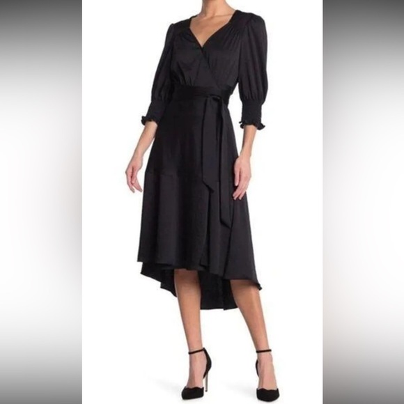 BA&SH Game Wrap Dress Noir Asymmetric Whimsigoth Midi size XS Dark romance emo - Picture 2 of 9